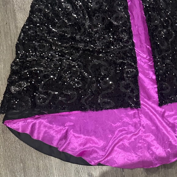 Cinderella One Shoulder Open Back Full Sequin Black & Purple Peacock Dress Sz 4 - Picture 7 of 16